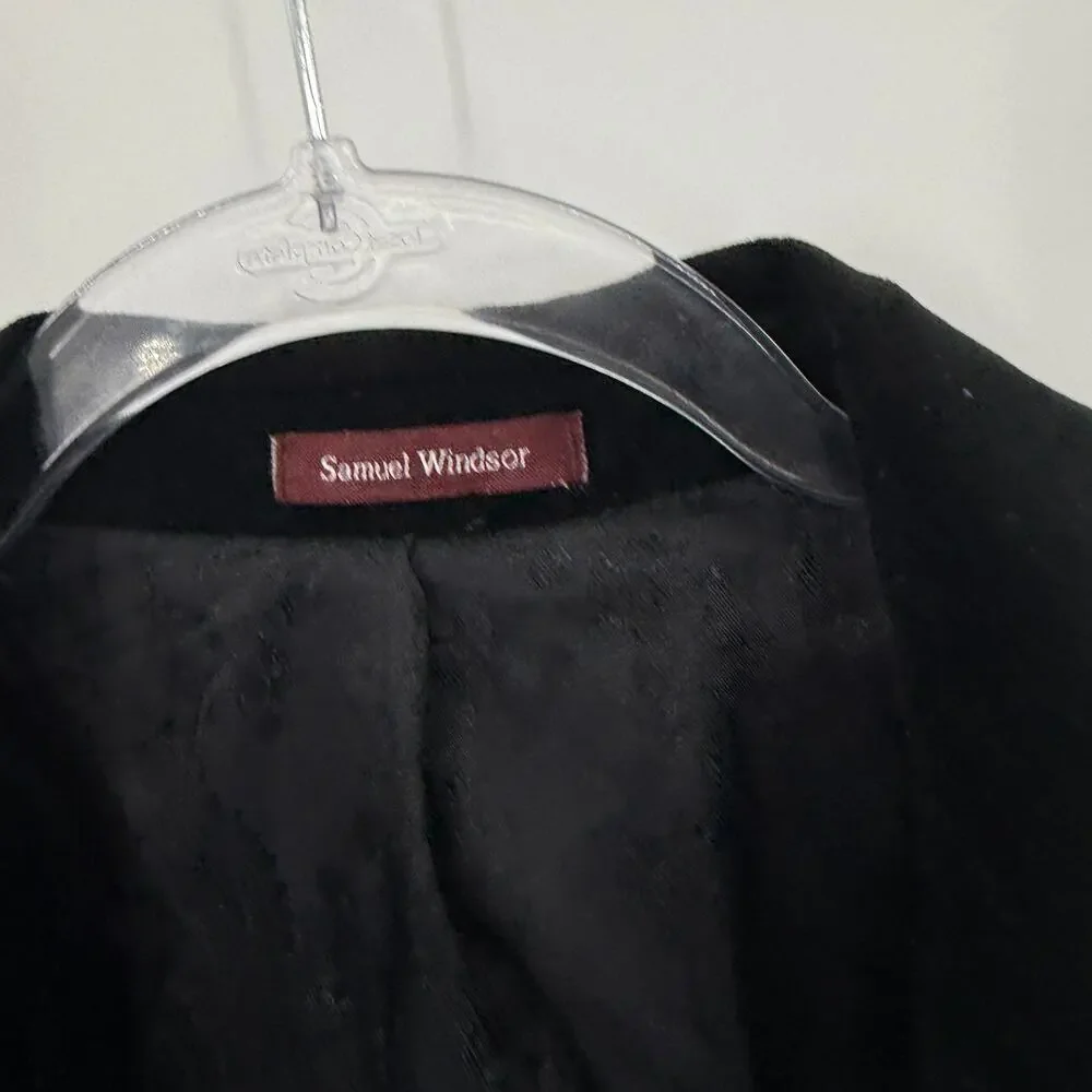 SAMUEL WINDSOR Mens Velvet Single Button Blazer Size 38S Black Regency Jacket